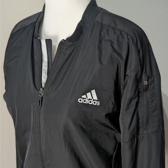 Adidas Sport ID Black Plush Lined Full Zip Bomber Jacket Juniors Size Medium - Picture 2 of 10